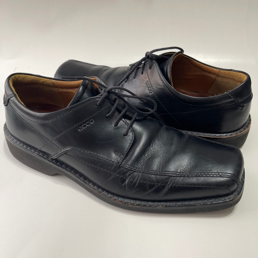 ECCO Bicycle Toe Oxfords Mens 45 Black Leather‎ Dress Shoes 34464 Lace Up Formal